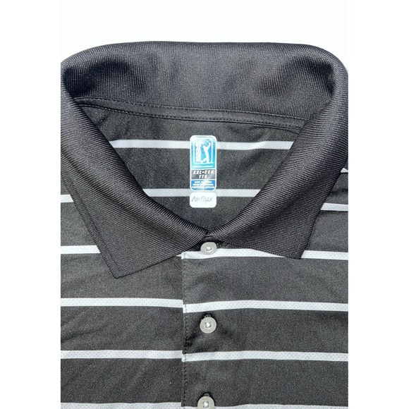 PGA Tour Golf Polo Men's Large Black With White Stripes Performance Short Sleeve - Picture 5 of 12